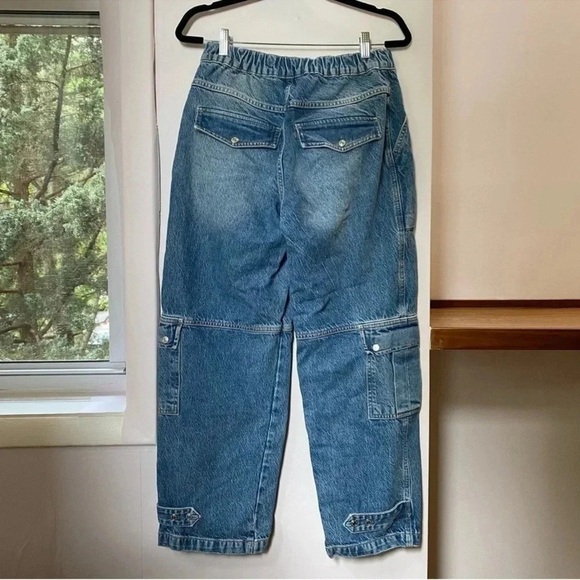 NWT Free People Marx Slouchy Cargo Jeans Pants Utility Wide Leg in Blue 28 - Picture 6 of 14
